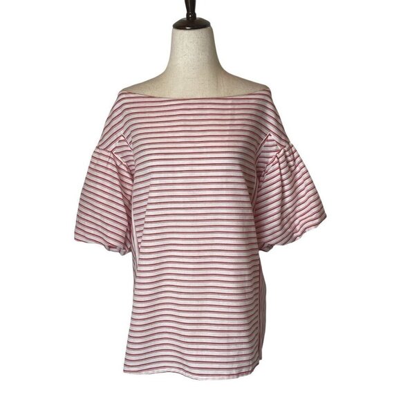 Umgee Red‎ And White Striped Balloon Sleeve Off The Shoulder Blouse Size S - Picture 3 of 10